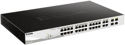 DLINK PoE Switch 26-port 10/100/1000Base-T Long Range 250m PoE+ Smart Switch with 24 PoE ports, 2 SFP ports, 250W PoE Power DGS-F1210-26PS-E