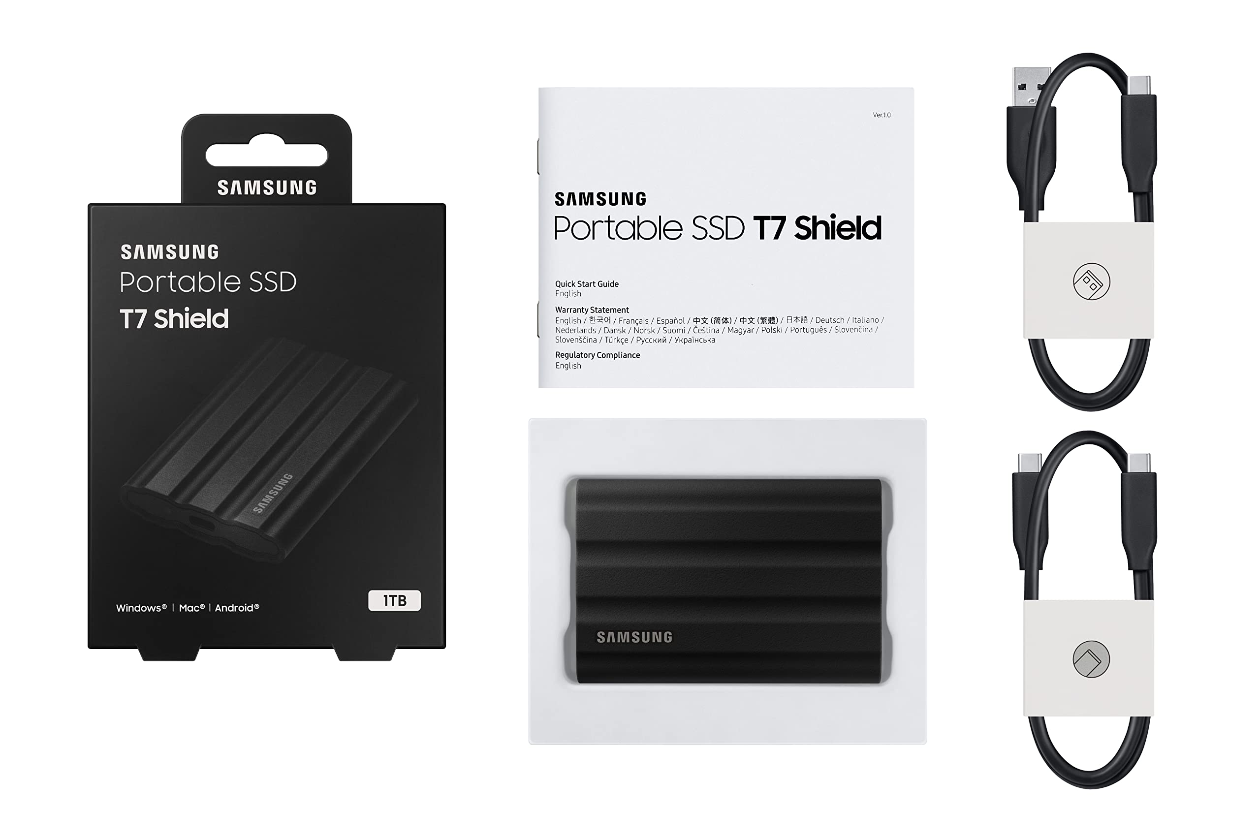 SAMSUNG 1TB External SSD  T7 Portable Shield Black MU-PE1T0S
