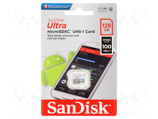 Sandisk 128GB Ultra microSDHC UHS-I Memory Card (SDSQUNR-128G-GN6MN)