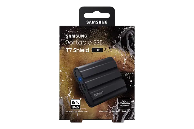 Samsung T7 Shield 2TB Portable SSD – Rugged USB 3.2 External Drive, Black (MU-PE2T0S)