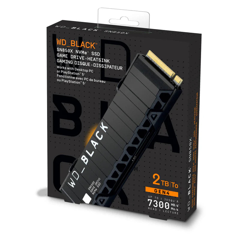 WD Black SN850X 2TB NVMe Gen4 SSD with Heatsink – Up to 7300MB/s for PlayStation 5 (WDS200T2XHE)