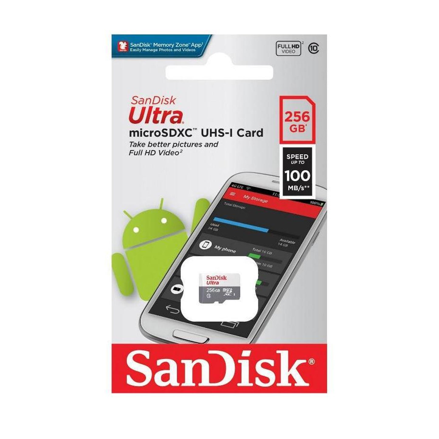 Sandisk 256GB Ultra microSDXC CLASS 10 100MB/s Memory Card (SDSQUNR-256G-GN3MN)
