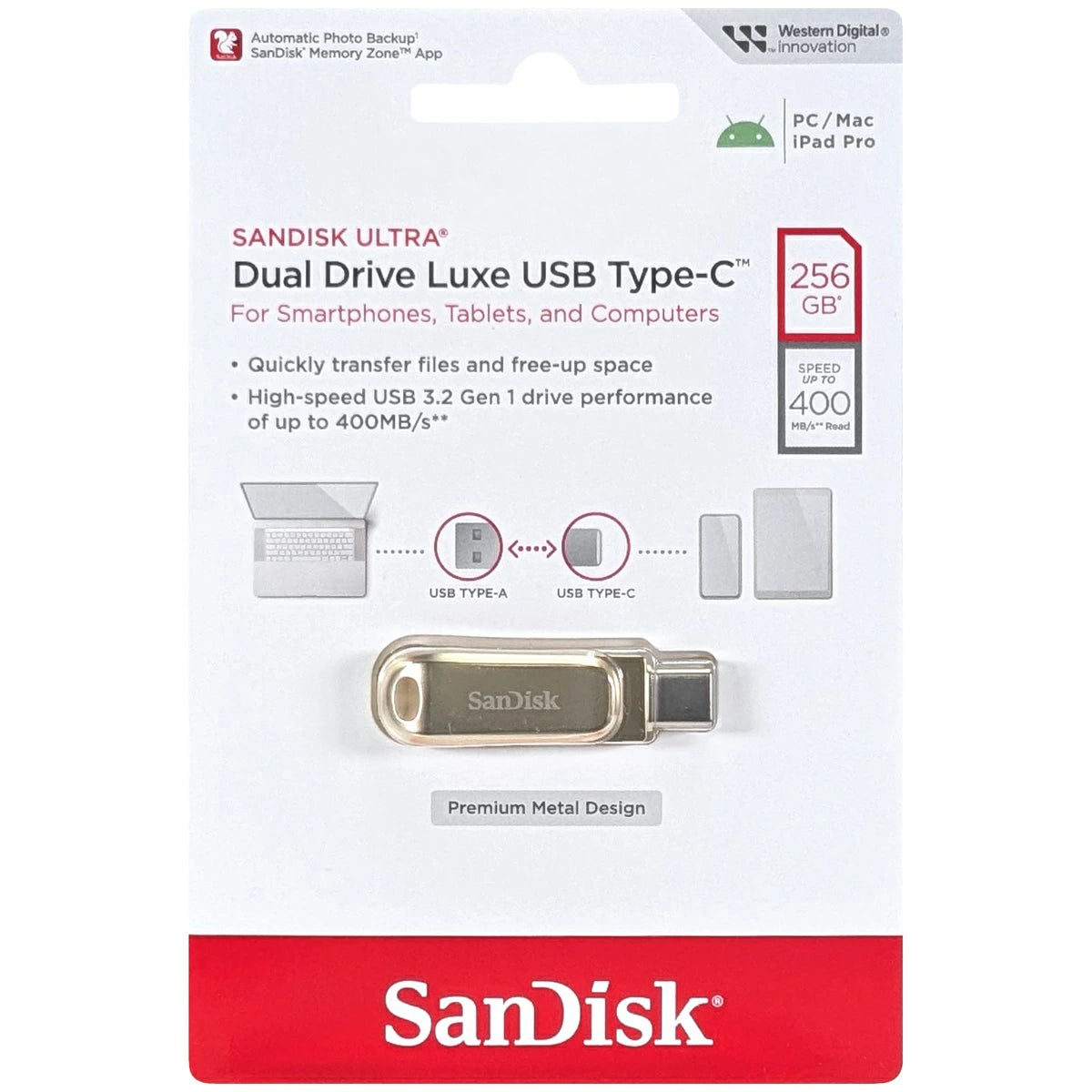 SanDisk 256GB Ultra Dual Drive Luxe USB Type-C - SDDDC4-256G-G46GD,GOLD