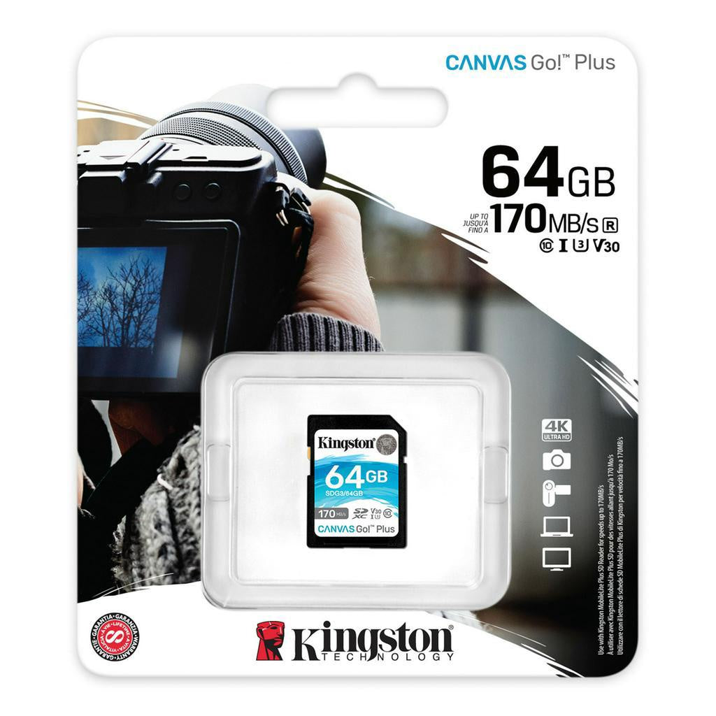 Kingston MicroSD 64GB SDXC Canvas Go Plus 170MB/s Read UHS-I, C10, U3, V30 Memory Card (SDG3/64GB)