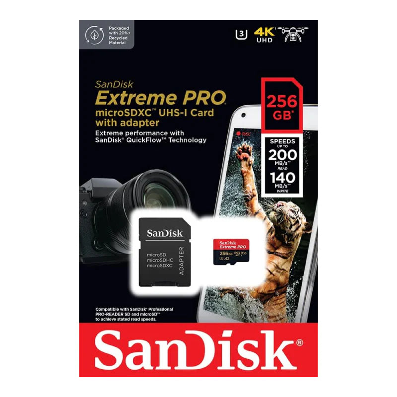 SanDisk 256GB Extreme PRO microSDXC UHS-I CARD with Adapter-Up to 200 MB/s