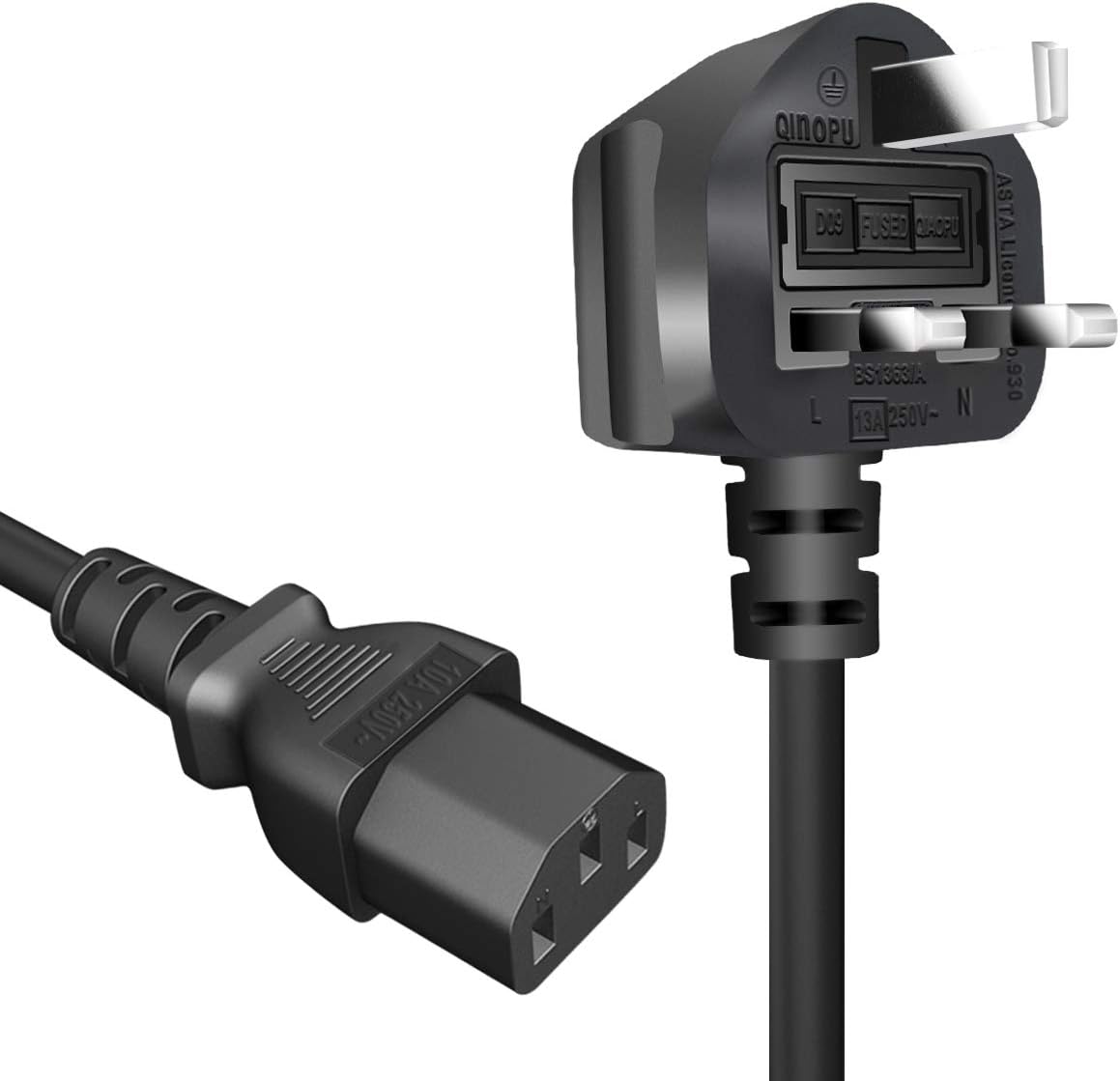 Power Cable, 3 Pin UK Adapter with Fuse, 1.8 Meter