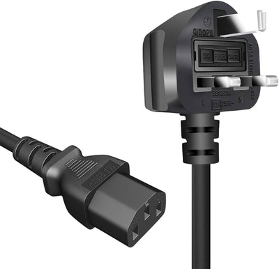 Power Cable, 3 Pin UK Adapter with Fuse, 1.5 Meter