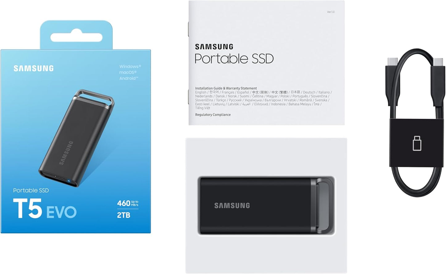 Samsung T5 EVO 2TB External Portable SSD – USB 3.2, Grey (MU-PH2T0S)