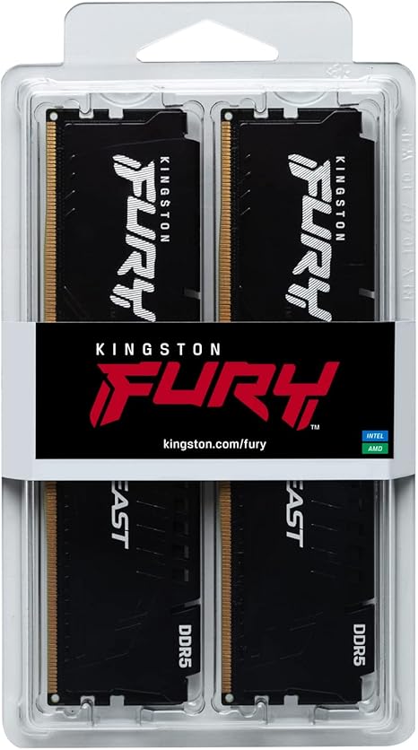 Kingston 64GB (2x32GB) DDR5 5600Mhz Fury RGB Ram for Desktop (KF556C40BBK2-64)