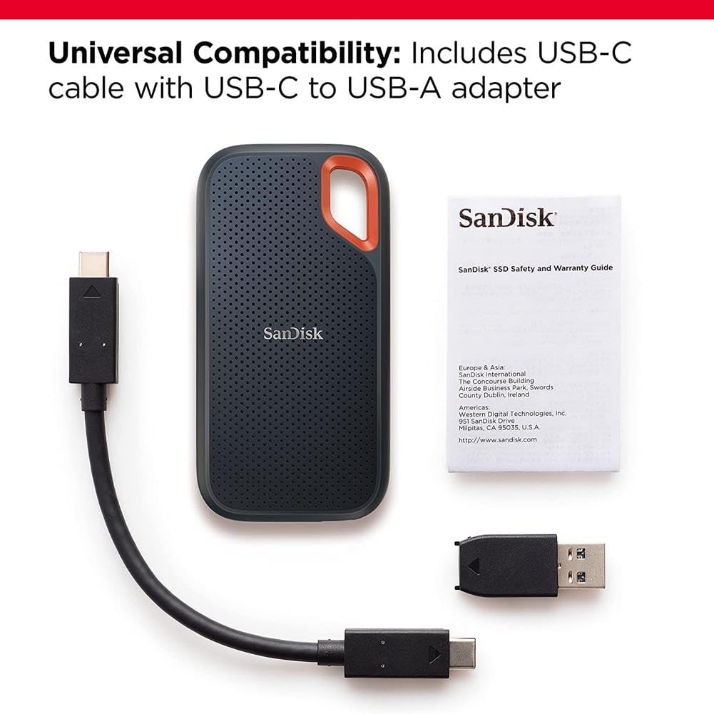 1TB SanDisk Extreme Portable SSD - Up to 1050MB/s, USB-C, USB 3.2 Gen 2,