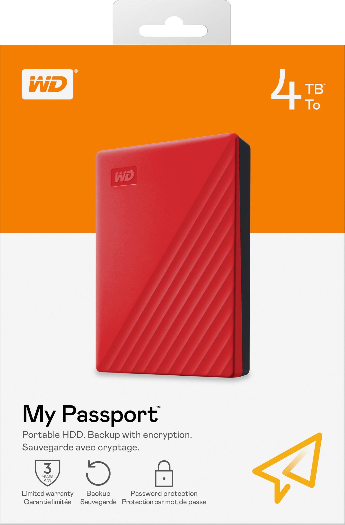 WD My Passport 4TB Portable Hard Drive USB 3.2 RED(WDBPKJ0040BRD)