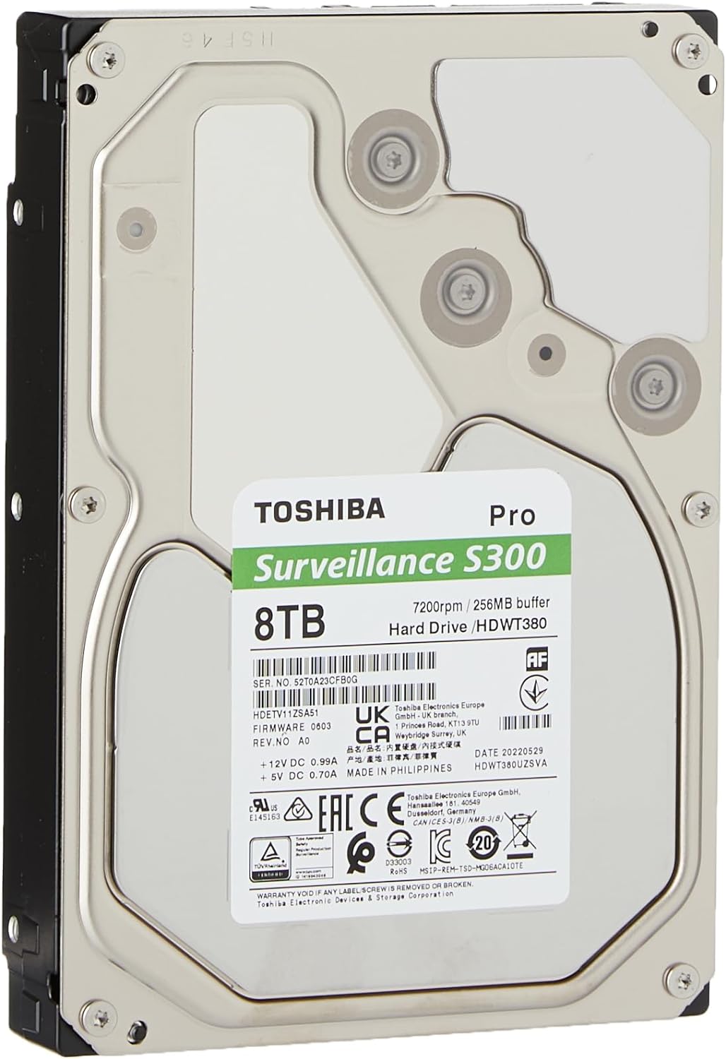 8TB Toshiba S300 Video Streaming Hard Drive for Surveillance DVR/NVR (HDWT380UZSVA)