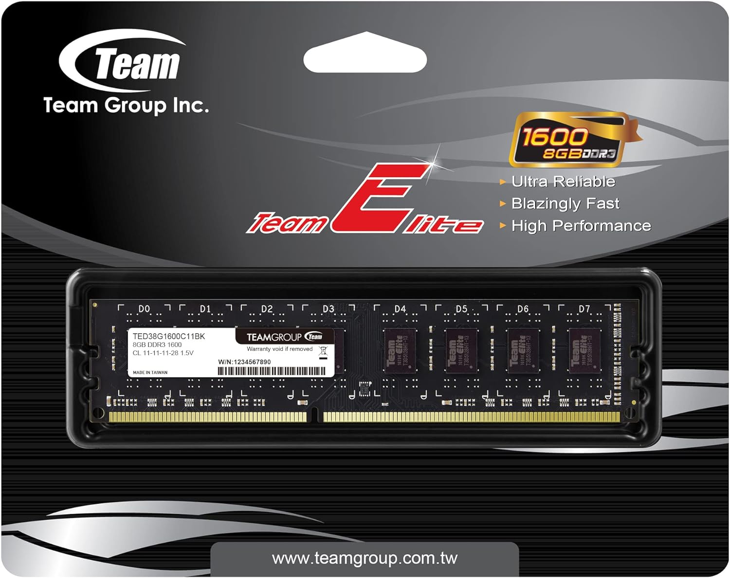 Team Group Elite 8GB 240-Pin DDR3L SDRAM DDR3 1600 (PC3L 12800) Desktop Memory | TED3L8G1600C1101