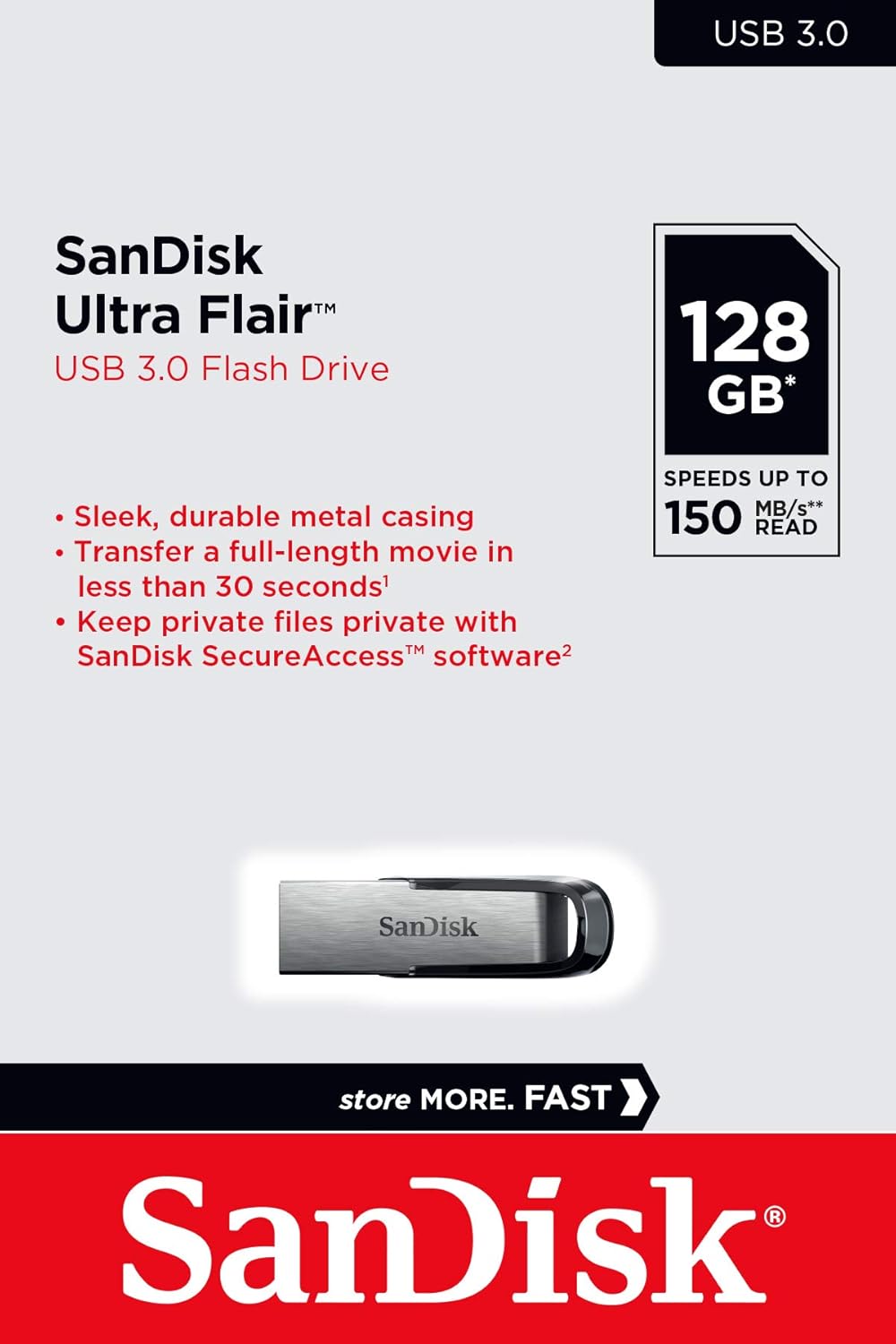 SanDisk 128GB Ultra Flair USB 3.0 Flash Drive - SDCZ73-128G-G46