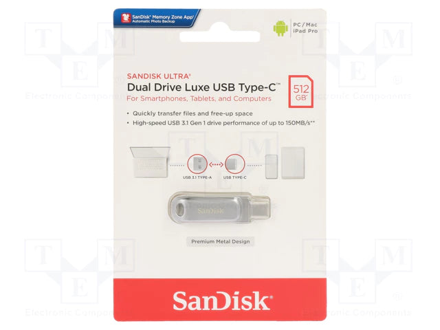 SanDisk 512GB Ultra Dual Drive Luxe USB Type-C - SDDDC4-512G-G46, Silver