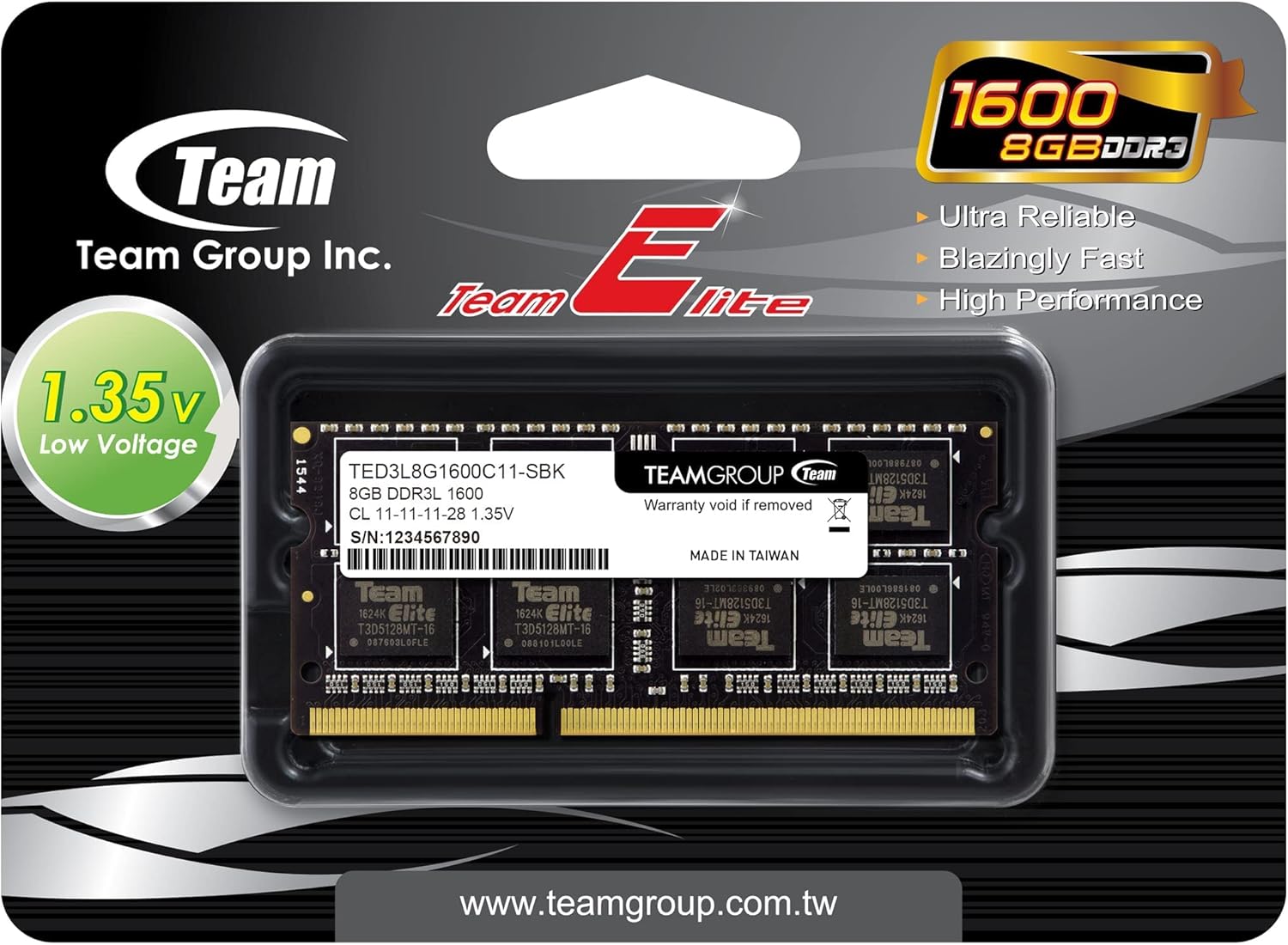 Team Group Elite 8GB DDR3L SDRAM 1600-Notebook Memory-TED33L8G1600C1101