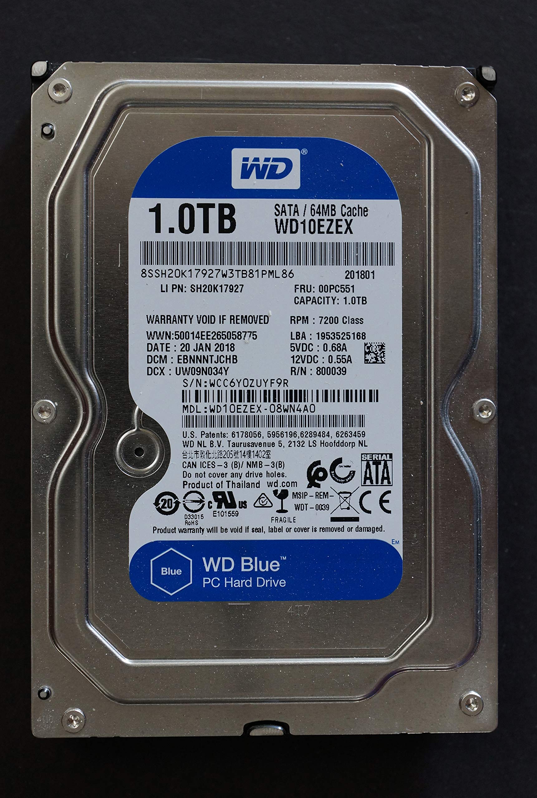 1TB WD Blue Desktop Hard Disk Drive - 7200 RPM SATA 6Gb/s 64MB Cache 3.5 Inch - WD10EZEX