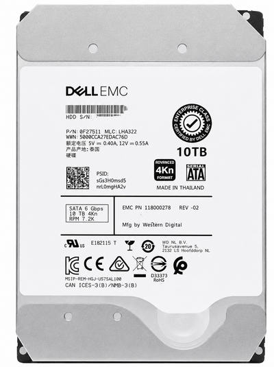 Dell EMC 10TB Enterprise SATA Hard Drive 7.2K RPM 6Gb/s 4Kn 3.5" HDD – 1.9M00278