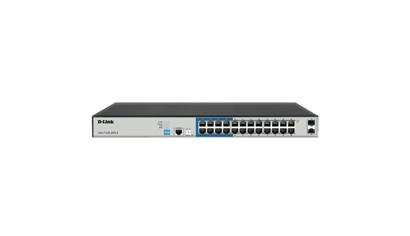DLINK PoE Switch 26-port 10/100/1000Base-T Long Range 250m PoE+ Smart Switch with 24 PoE ports, 2 SFP ports, 250W PoE Power  DGS-F1210-26PS-E