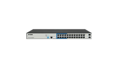 DLINK PoE Switch 26-port 10/100/1000Base-T Long Range 250m PoE+ Smart Switch with 24 PoE ports, 2 SFP ports, 250W PoE Power  DGS-F1210-26PS-E
