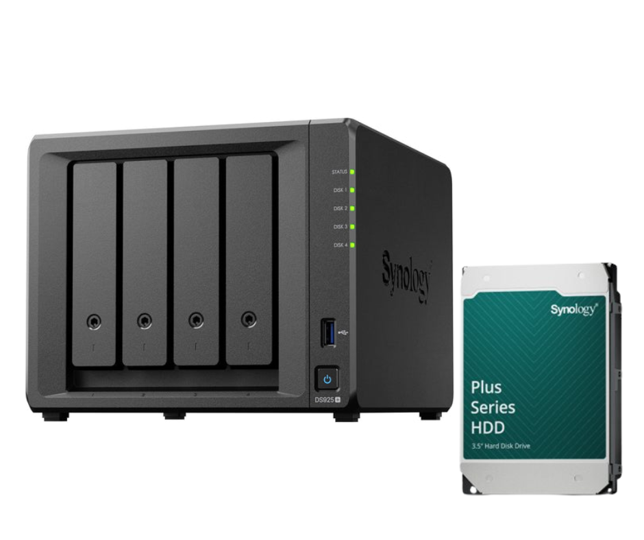 Synology DiskStation DS925+ SATA  4-Bays  USB  LAN  eSATA + Hard Disk