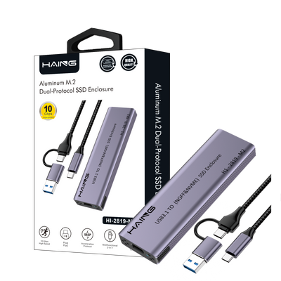 HAING M2 Aluminum NVME M.2 Dual-Protocol USB 3.1 & Type-C SSD Enclosure 10 Gbps- HI-2819