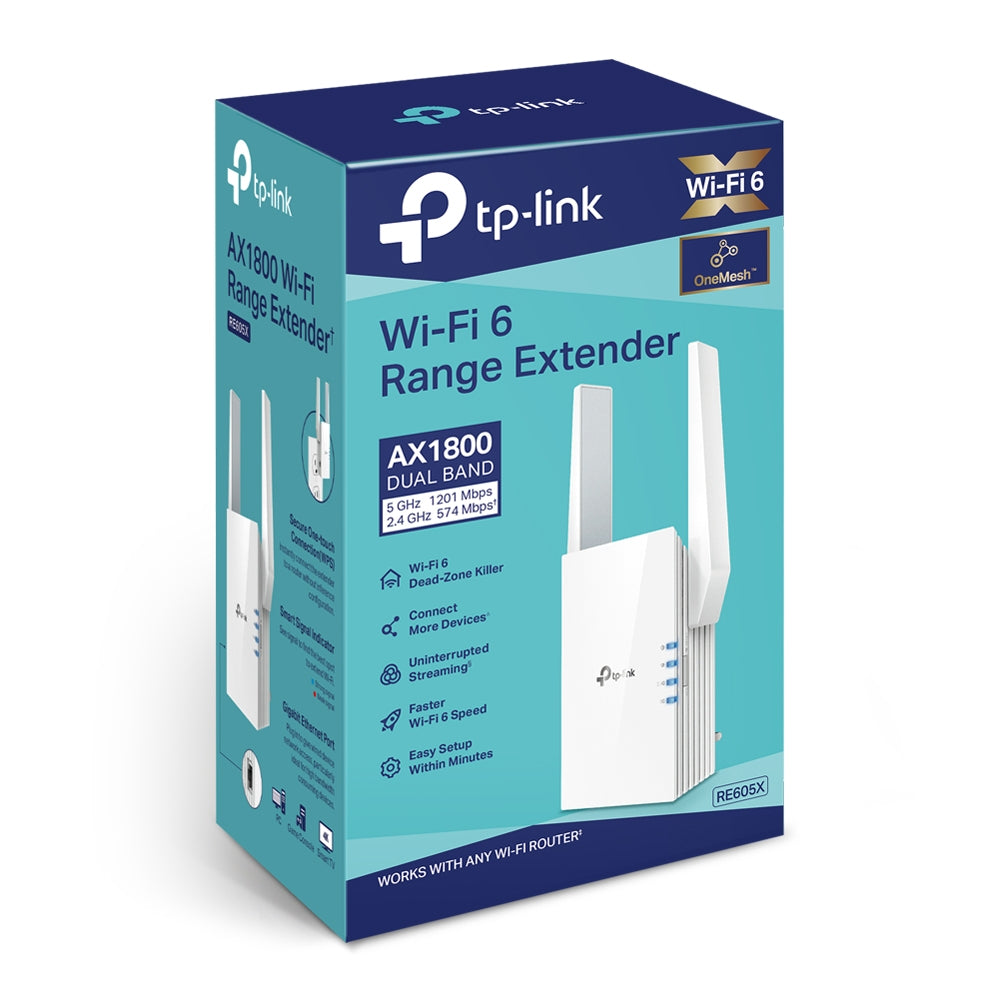 TP-Link (RE605X) AX1800 Wi-Fi 6 Range Extender-5GHz(1201Mbps)Gigabit LAN