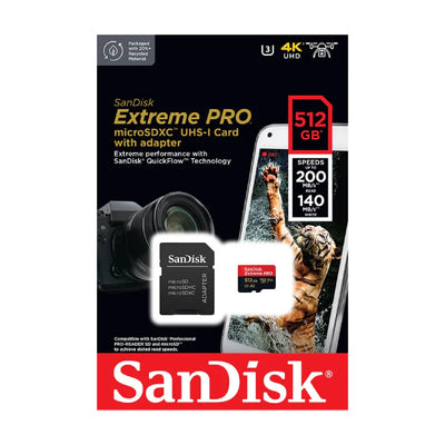 SanDisk 512GB Extreme PRO microSDXC UHS-I CARD with Adapter-Up to 200 MB/s