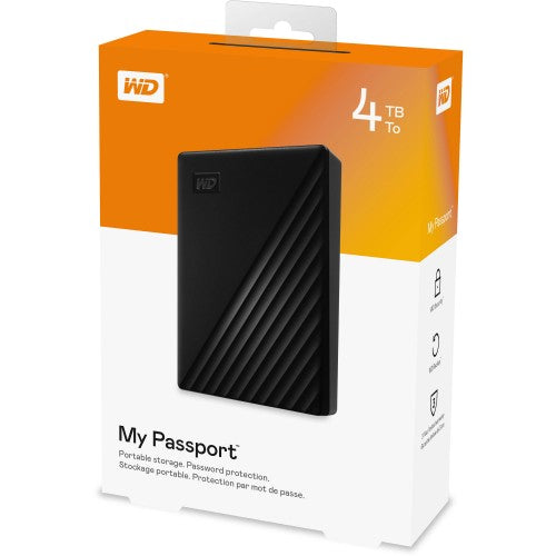WD My Passport 4TB Portable Hard Drive USB 3.2 WDBPKJ0040BBK-WESN Black