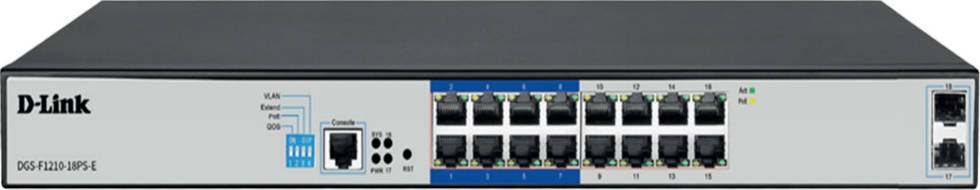 DLink 16 Port Layer 2 Gigabit Managed Long Range PoE+ Surveillance Switch (DGS-F1210-18PS-E)