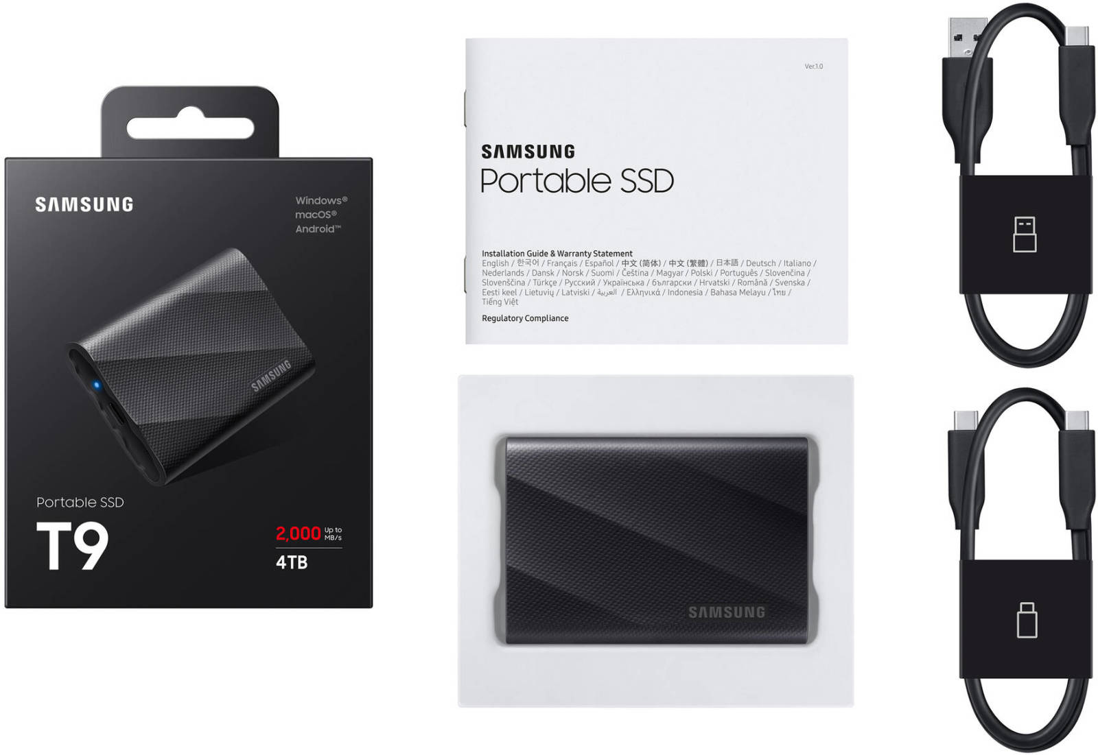 SAMSUNG 2TB External SSD  T9 Portable Black MU-PG2T0B