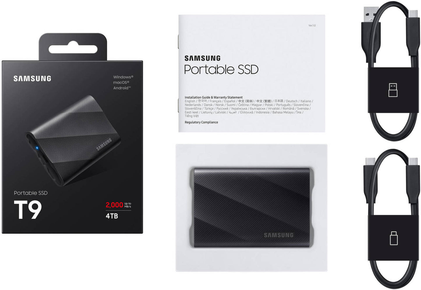 Samsung T9 2TB Portable External SSD – USB 3.2 Gen2×2, Black (MU-PG2T0B)