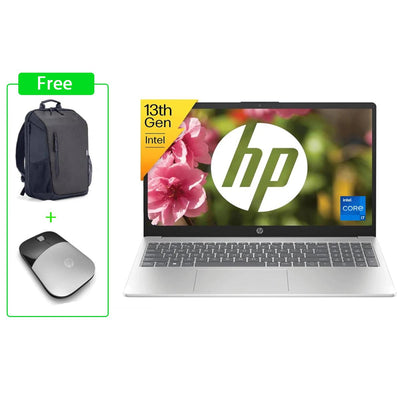 HP Laptop 15-FD0267NE Laptop - Core i7-1355U / 8GB RAM / 512GB SSD / 15.6″FHD IPS Screen / DOS/ Bag & Wireless Mouse / 1YR (Natural Silver)