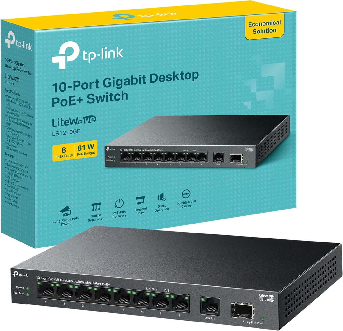TP-Link LiteWave LS1210GP Gigabit Desktop PoE+ Switch