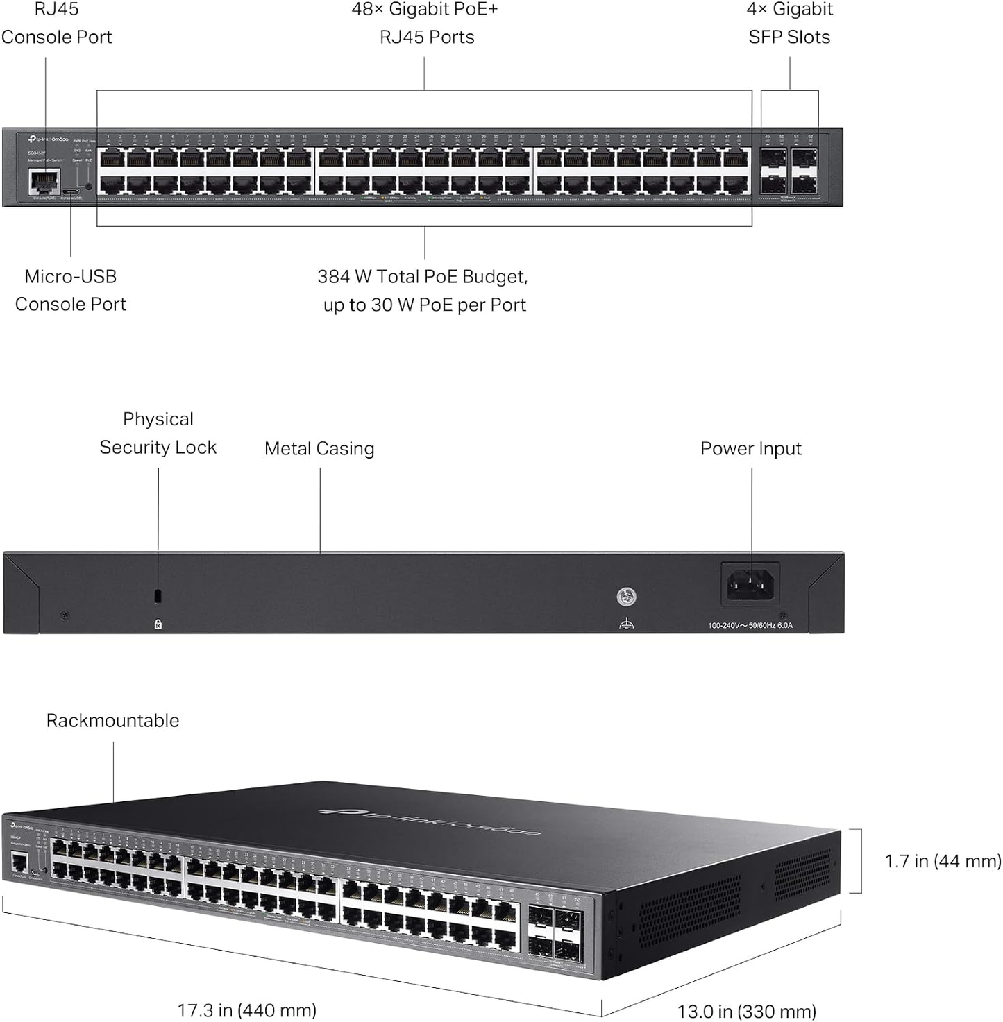 TP-Link Omada SG3452P JetStream 48-Port Gigabit PoE+ Managed Switch