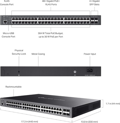 TP-Link Omada SG3452P JetStream 48-Port Gigabit PoE+ Managed Switch