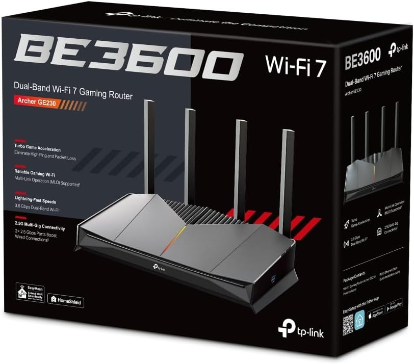 TP-Link Archer GE230 BE3600 Dual-Band Wi-Fi 7 Gaming Router – Up to 3.6Gbps, 2.5G Ports, RGB Gaming Design