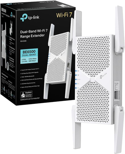 TP-Link RE405BE BE6500 Dual-Band Wi-Fi 7 Range Extender – Up to 6.5Gbps, 2.5G Ethernet, MLO, EasyMesh