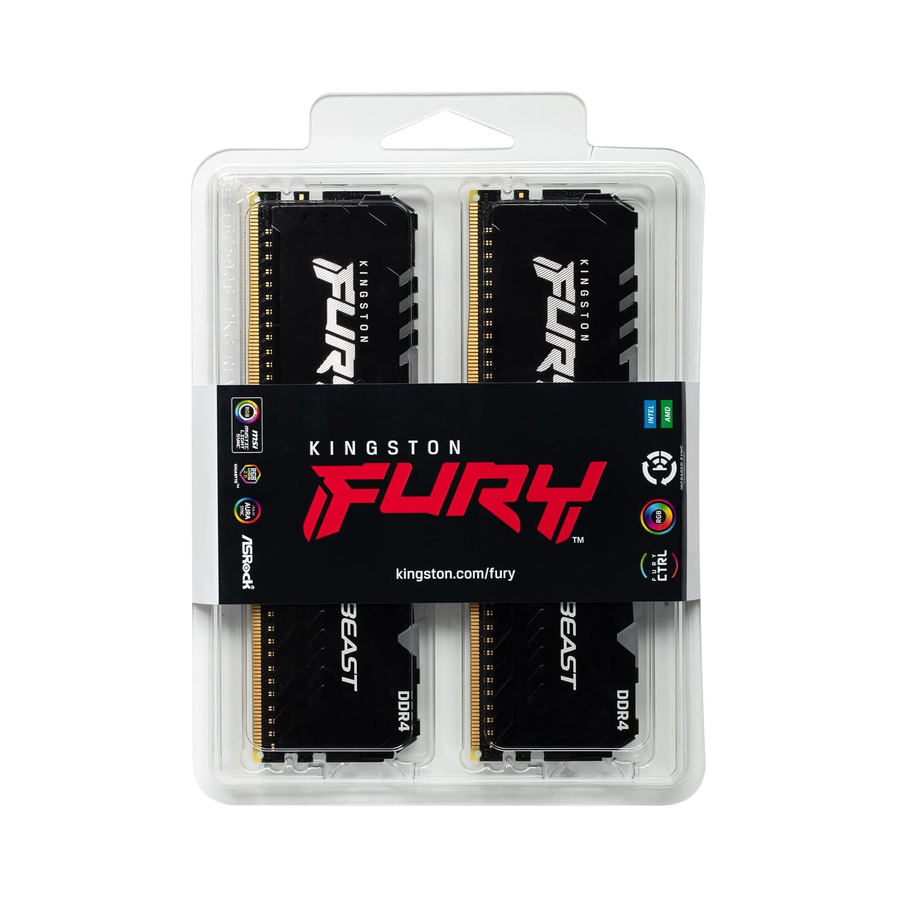 مجموعة ذاكرة الوصول العشوائي Kingston 16GB (2x8GB) DDR4 3200Mhz Fury Renegade Black RGB لسطح المكتب (KF432C16RBAK2/16)