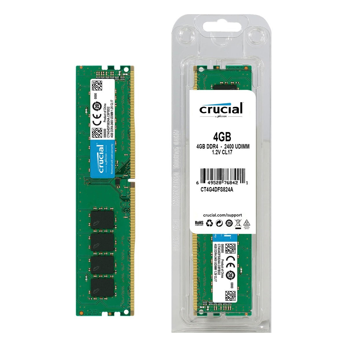 Crucial 4GB DDR4 2400 (PC4 19200) DIMM 288-Pin Memory Desktop - CT4G4DFS824A