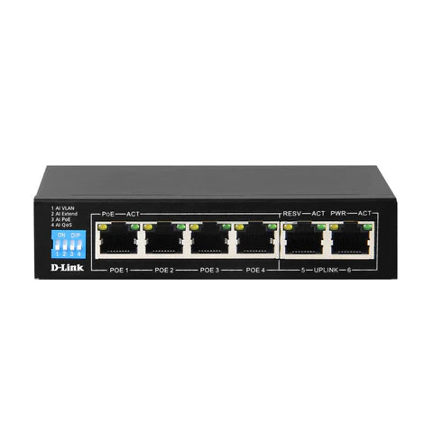 D-Link DGS-F1006P-E 250M 6-Port 10/100/ 1000Mbps Switch with 4 PoE Ports and 2 Uplink Ports, 60W PoE Budget DGS-F1006P-E